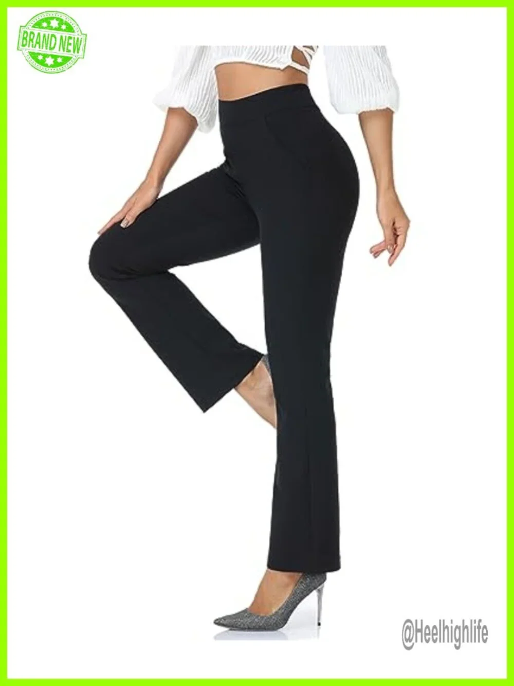 High Waisted Bootcut Dress Pants Pull On Yoga Work Slacks Pockets